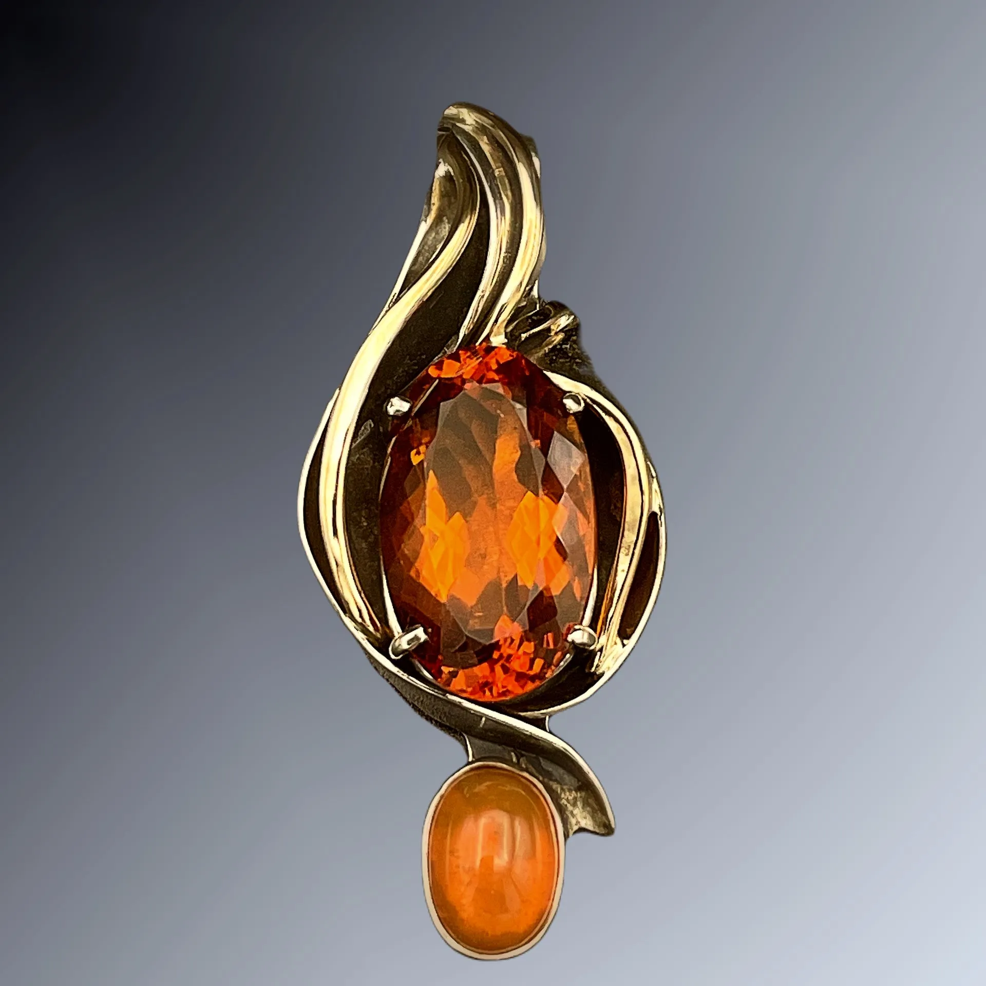 Citrine & Fire Opal Silver & Gold Pendant