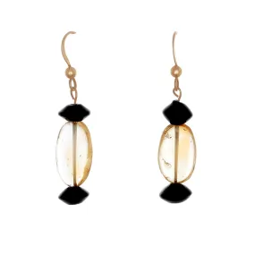 Citrine and black Obsidian Earrings on 14k Gold-filled French Hooks