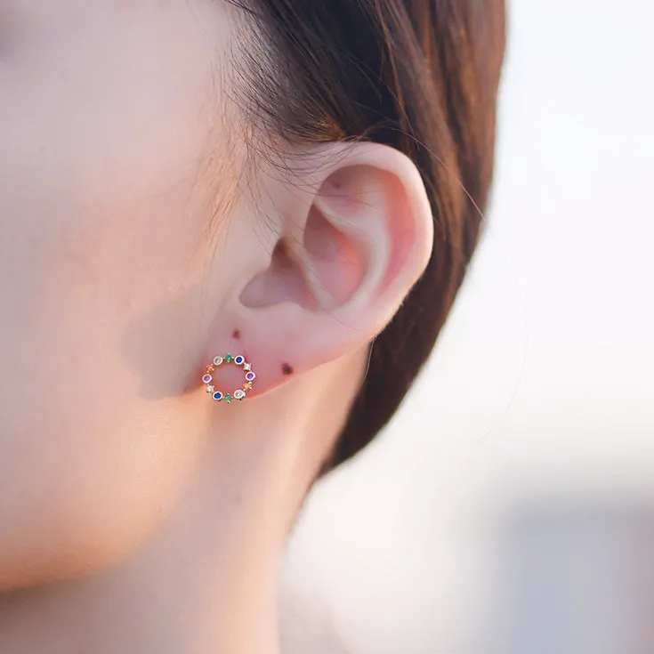 Colourful Mardi Gras Earrings-Zircon Wreath Silver Studs Earrings for Women