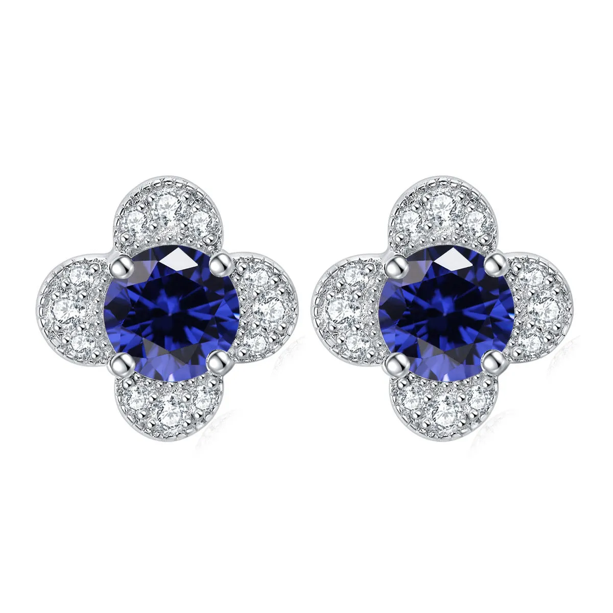 Colourful Round Zircon Clover Silver Studs Earrings for Women