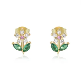 Colourful Zircon Small Flower Silver Studs Earrings for Women