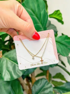 Cross Pendant Necklace Set - Gold