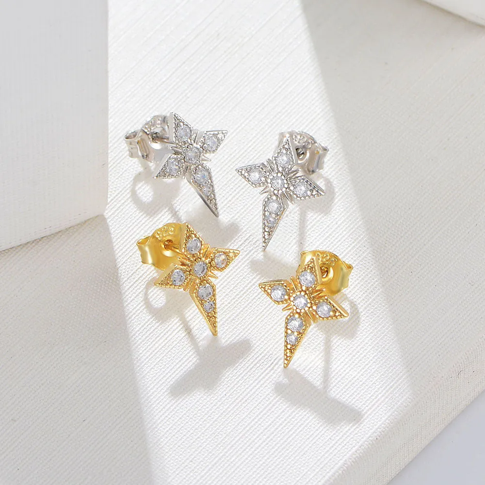 Cross Stars with Zircon Silver Studs Earrings for Women