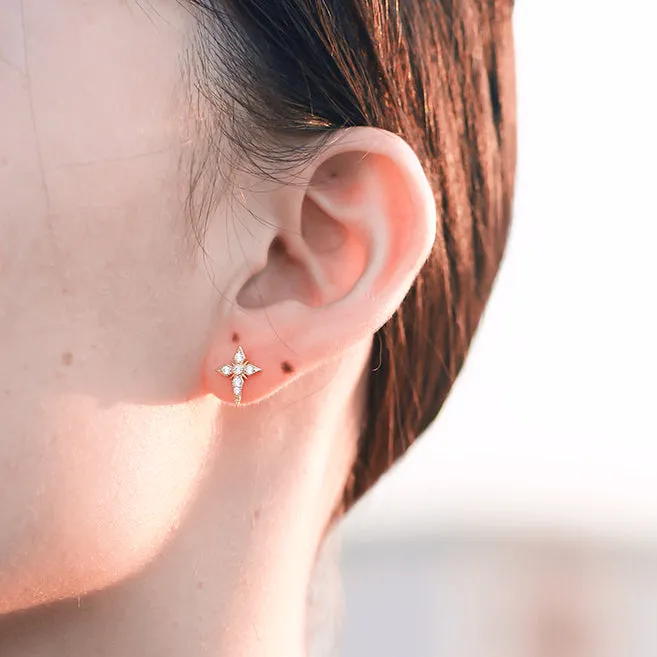 Cross Stars with Zircon Silver Studs Earrings for Women