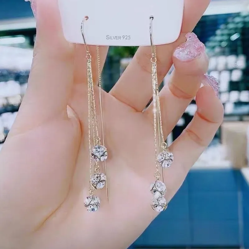 Crystal Ball Tassel Earrings