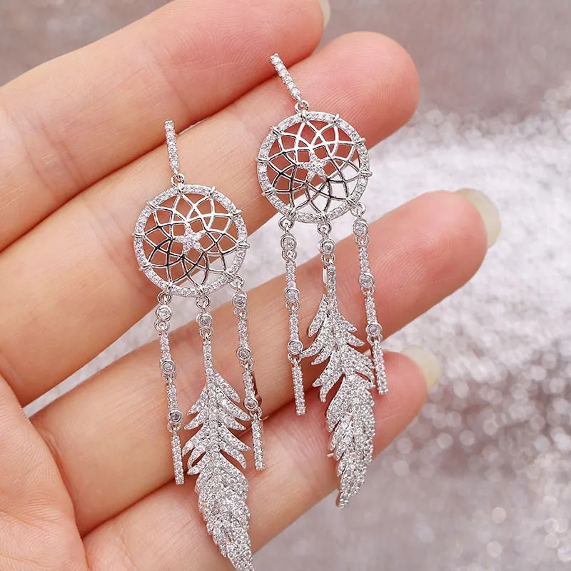 Cubic Zirconia Vintage Tassel Earrings Feather Earrings Women's Dream Catcher Earrings Fashion Party Jewelry LYE052