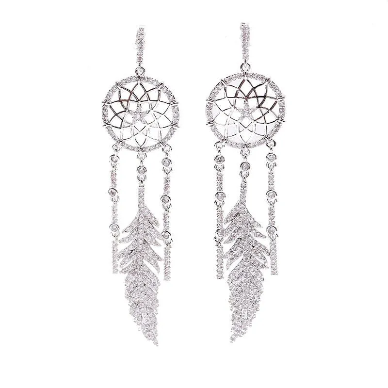 Cubic Zirconia Vintage Tassel Earrings Feather Earrings Women's Dream Catcher Earrings Fashion Party Jewelry LYE052