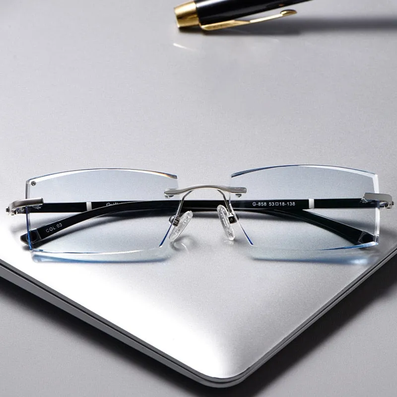 Cubojue Unisex Rimless Square Alloy Tinted Lens Reading Glasses G858