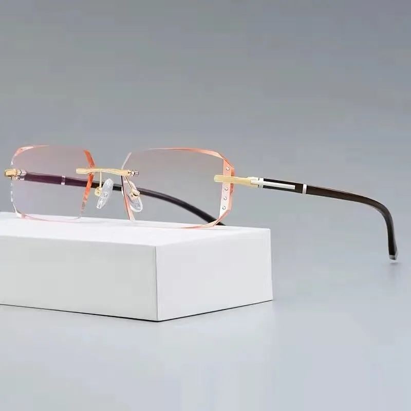 Cubojue Unisex Rimless Square Alloy Tinted Lens Reading Glasses G858