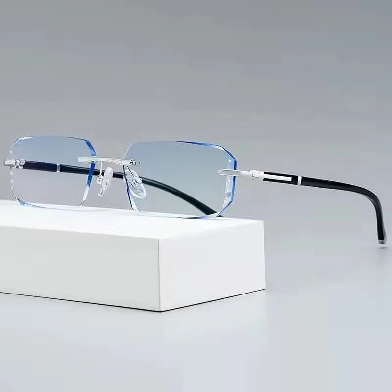 Cubojue Unisex Rimless Square Alloy Tinted Lens Reading Glasses G858