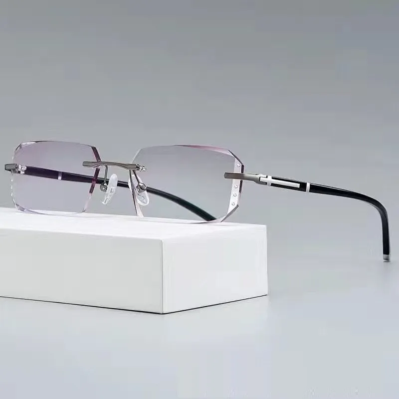 Cubojue Unisex Rimless Square Alloy Tinted Lens Reading Glasses G858