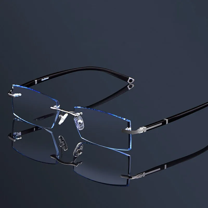 Cubojue Unisex Rimless Square Alloy Tinted Lens Reading Glasses G858