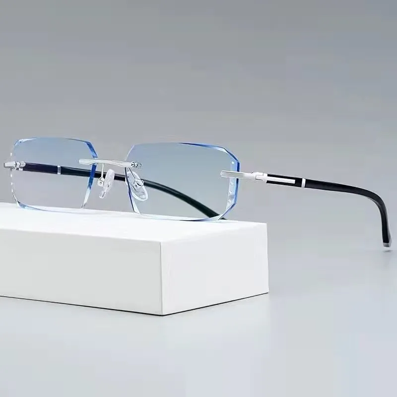 Cubojue Unisex Rimless Square Alloy Tinted Lens Reading Glasses G858