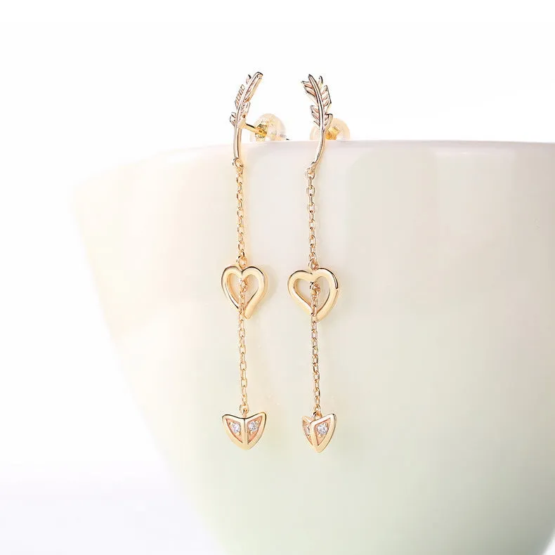 Cupid's Arrow Long Tassel Zircon Sterling Silver Drop Earrings