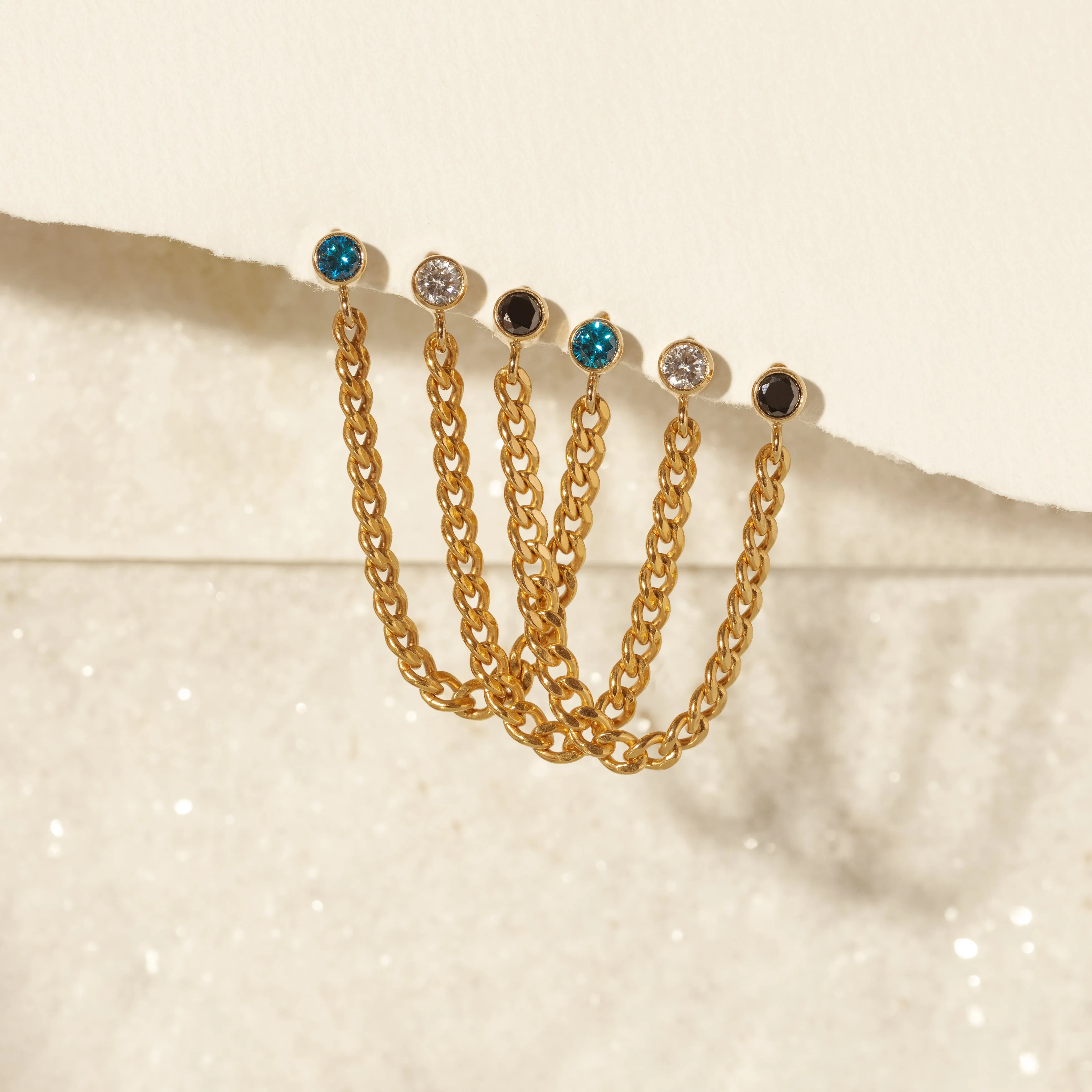 Curb Link Chain Black Bezel Earring
