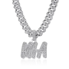 Custom Emerald Cut Romantic Font Pendant