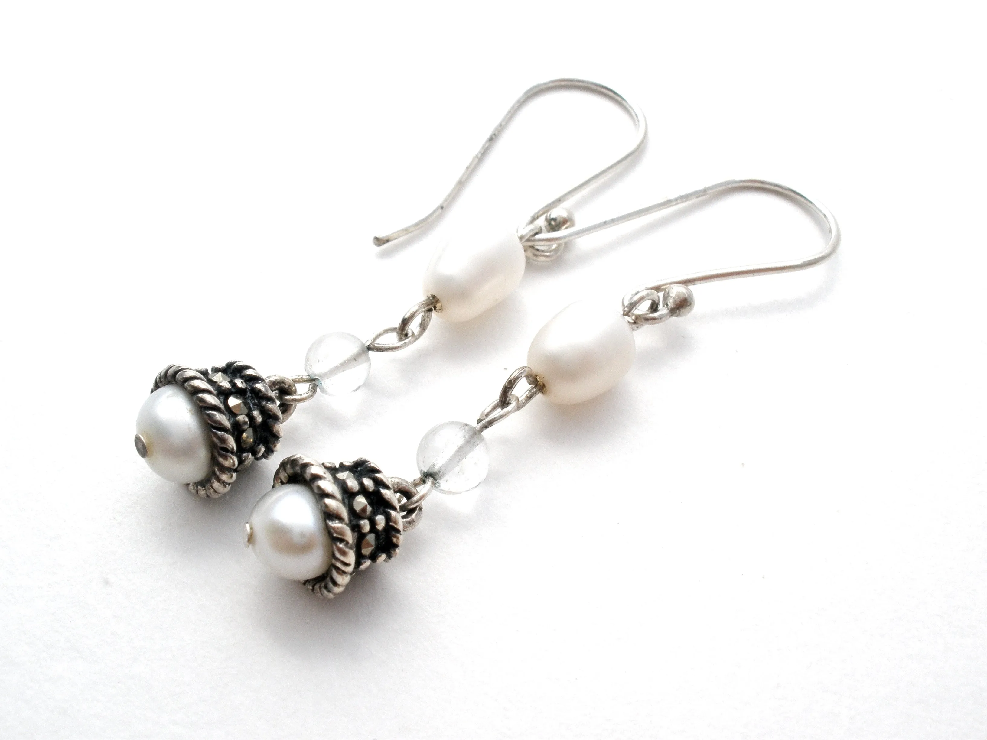 Dangle Pearl Earrings in Sterling Silver