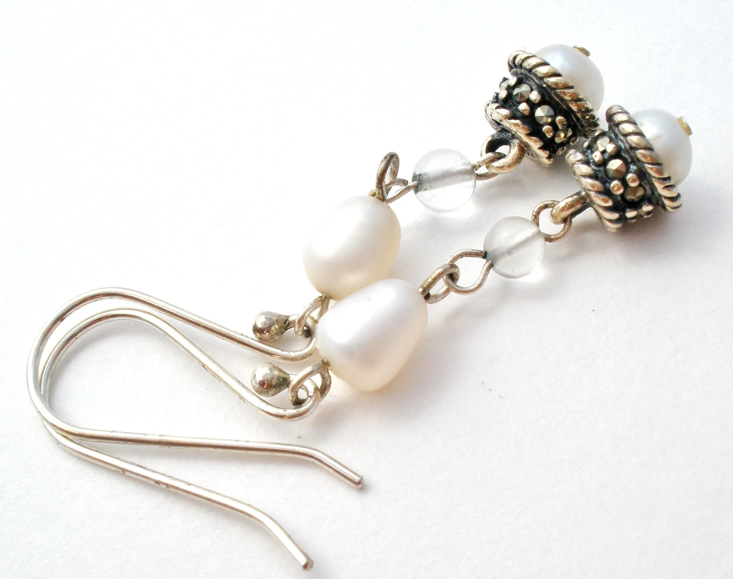 Dangle Pearl Earrings in Sterling Silver