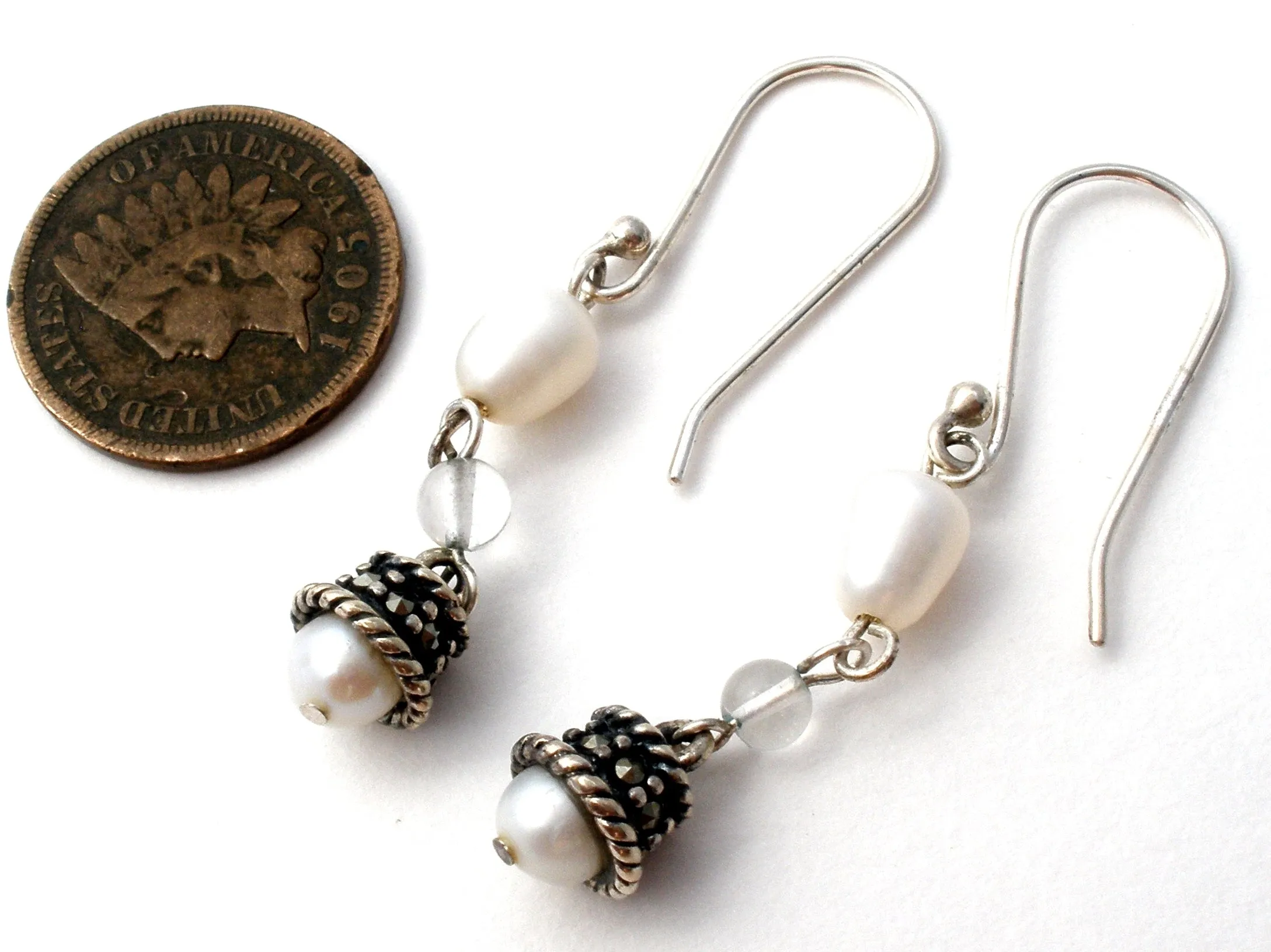 Dangle Pearl Earrings in Sterling Silver