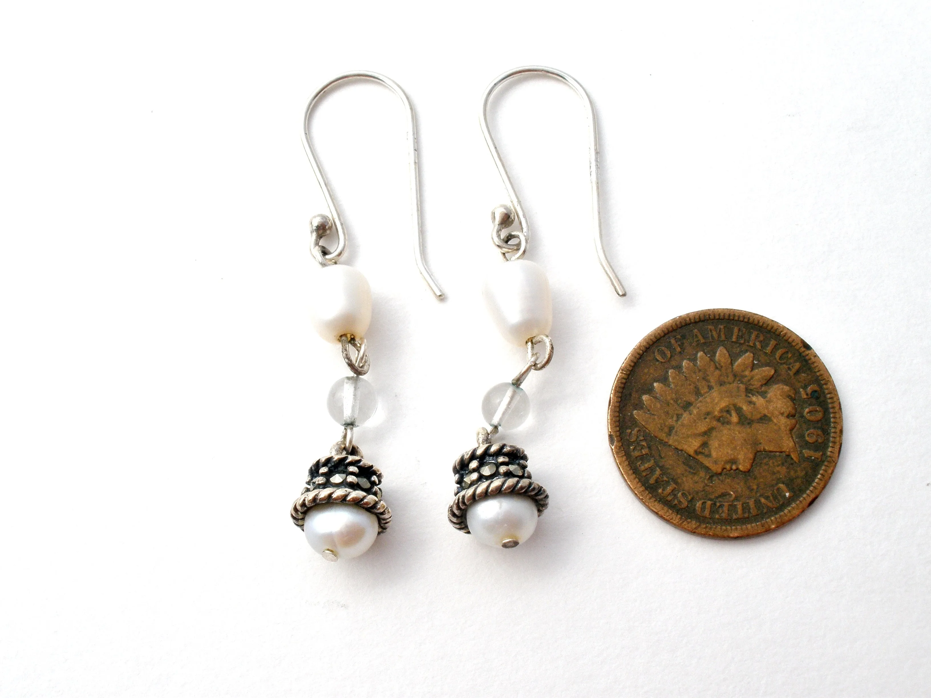 Dangle Pearl Earrings in Sterling Silver