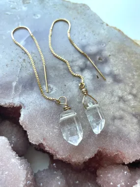 Dangle Raw Crystal Quartz Threader Earrings Gold Filled or Sterling Silver