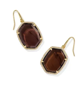 Daphne Gold Pave Frame Drop Earrings in Smoky Quartz