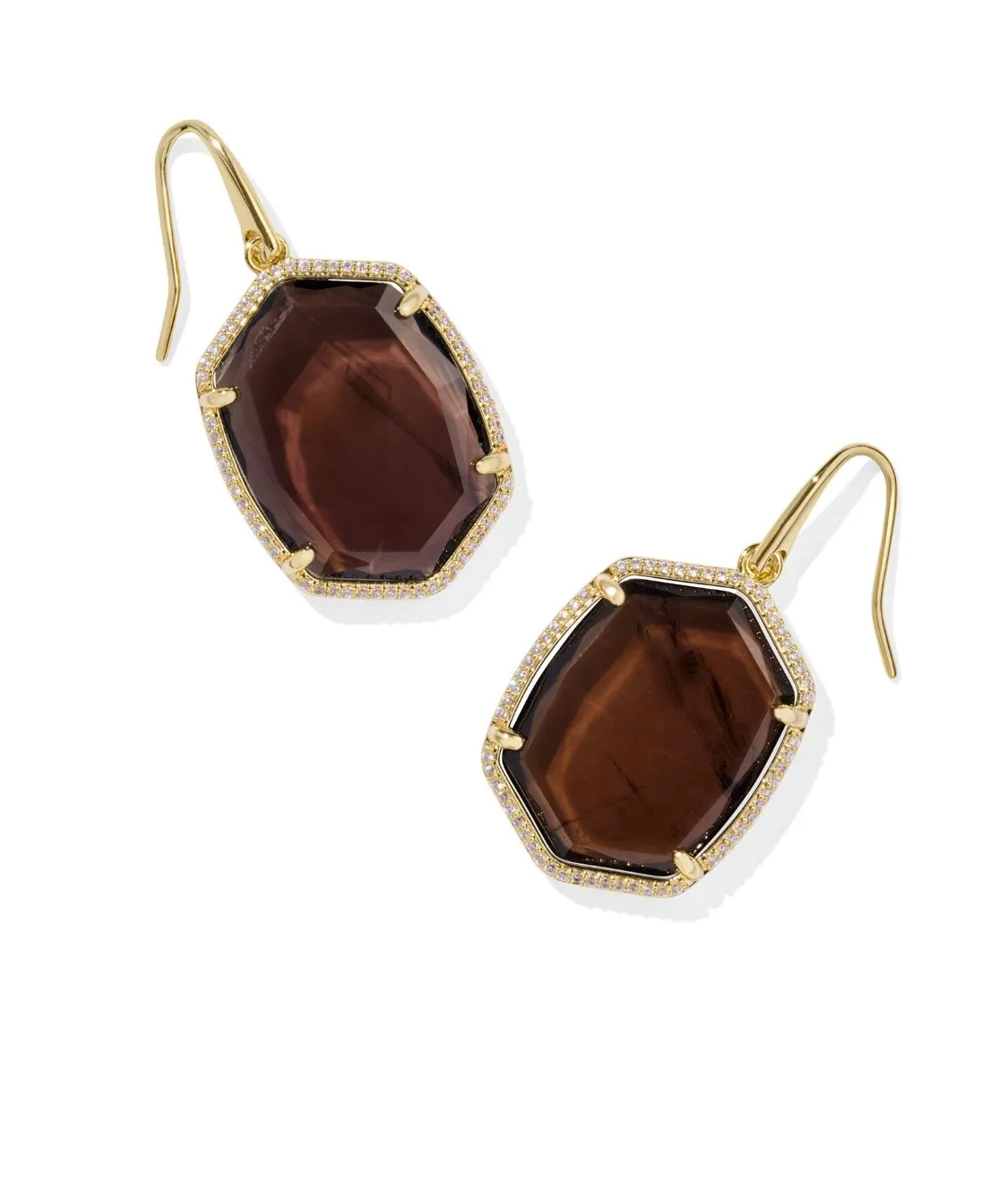 Daphne Gold Pave Frame Drop Earrings in Smoky Quartz