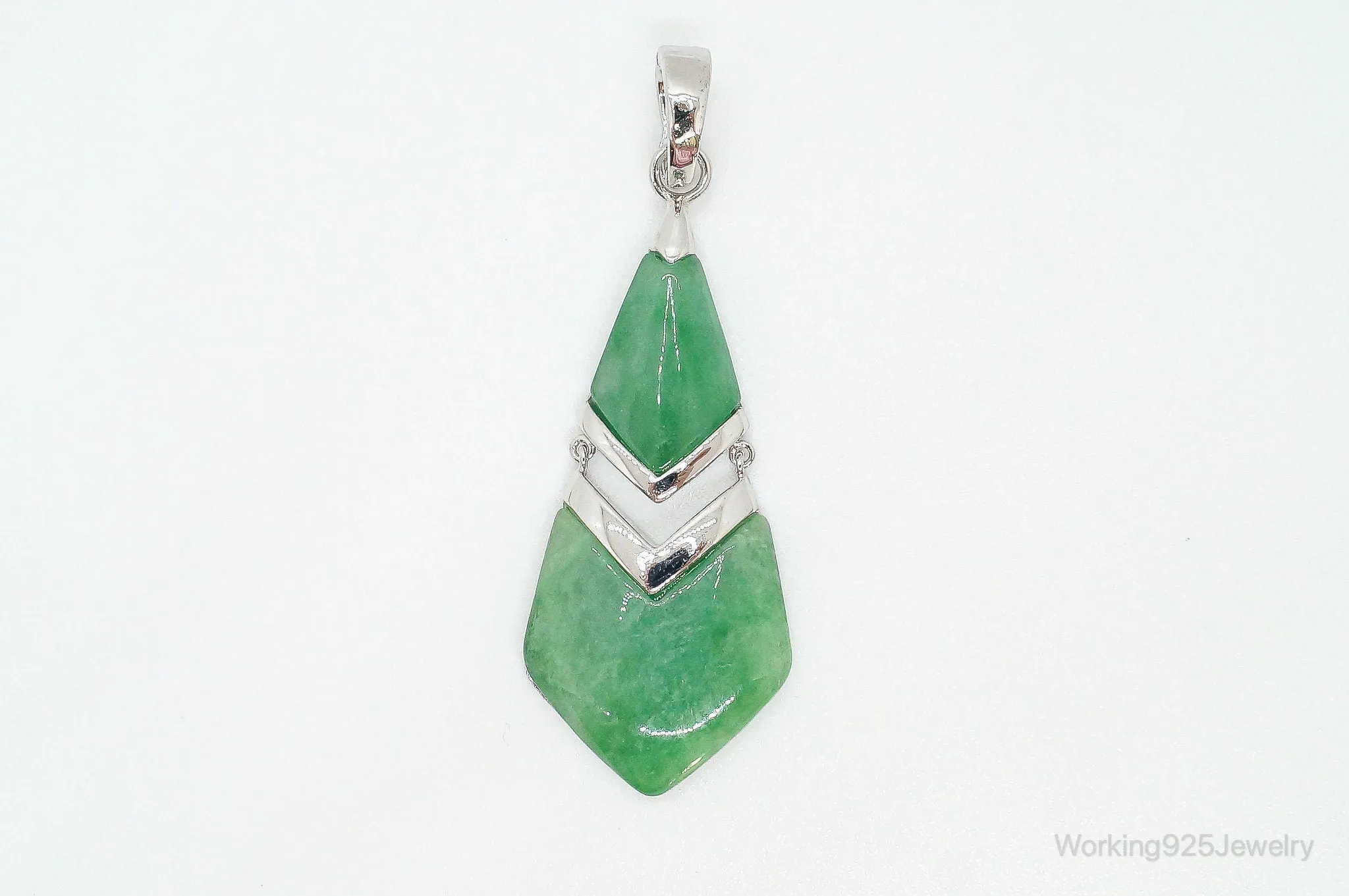 Designer BBJ Green Jade Sterling Silver Pendant