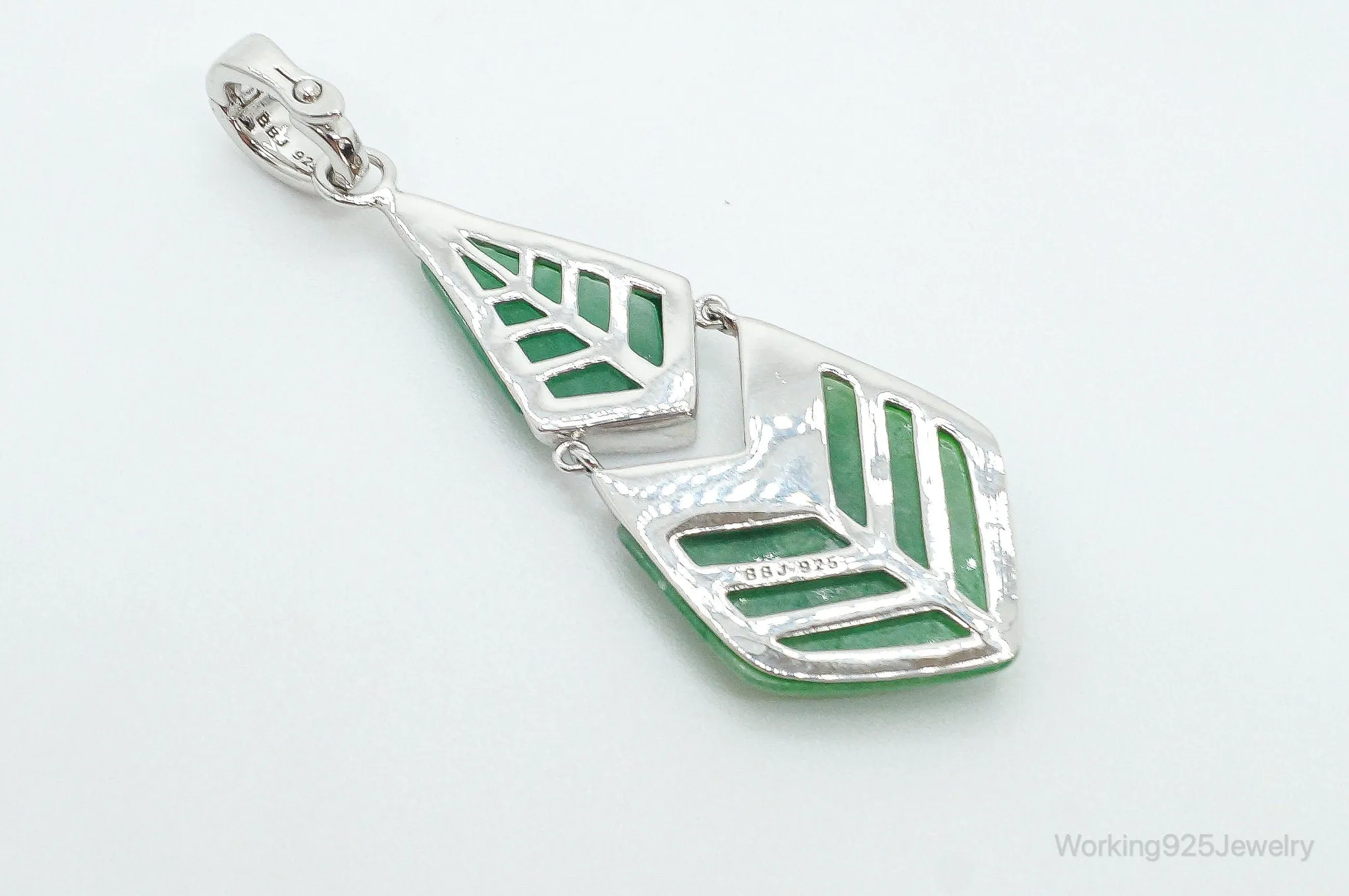 Designer BBJ Green Jade Sterling Silver Pendant