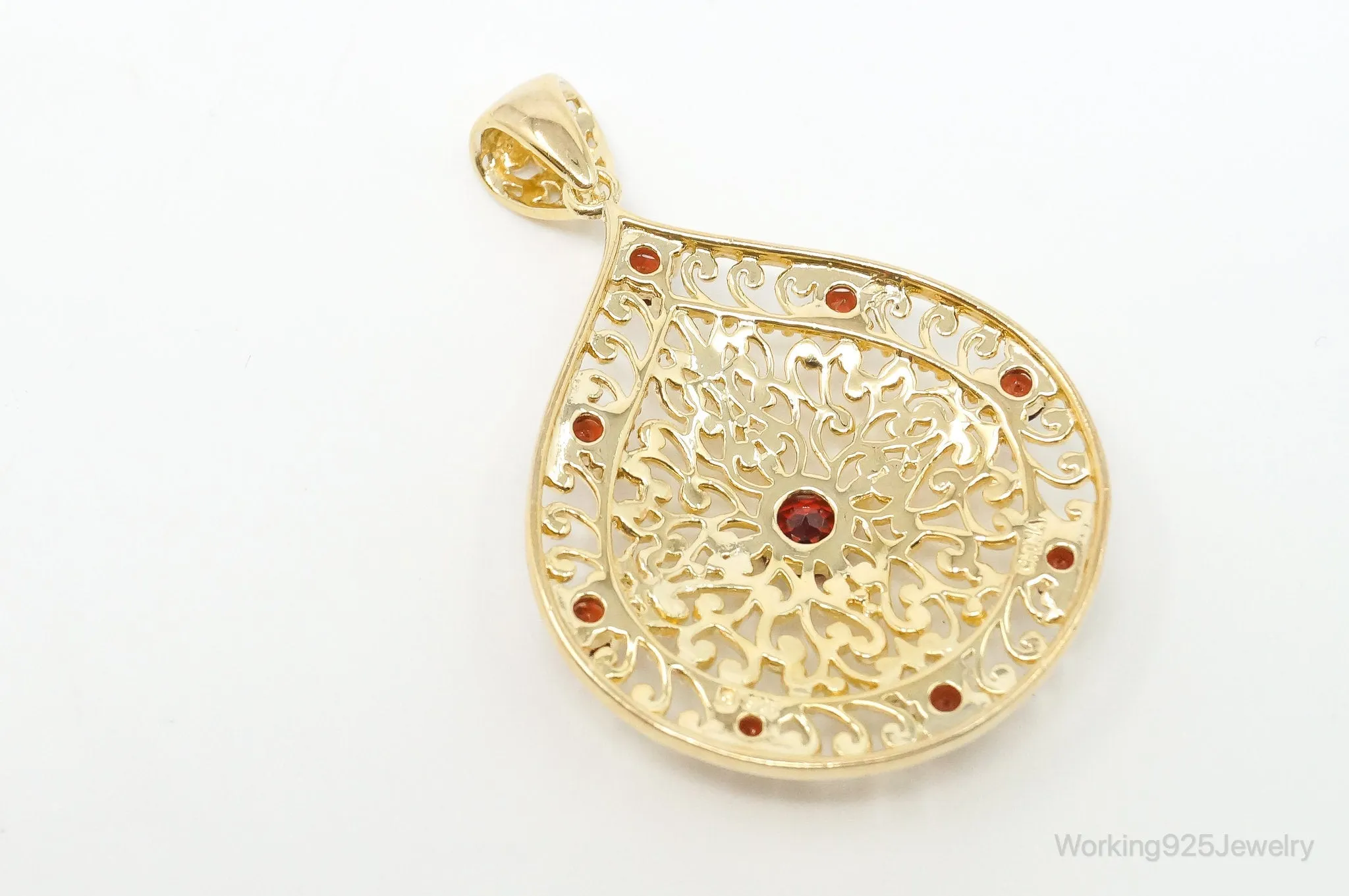 Designer Ross Simons Garnet Motif Gold Over Sterling Silver Pendant