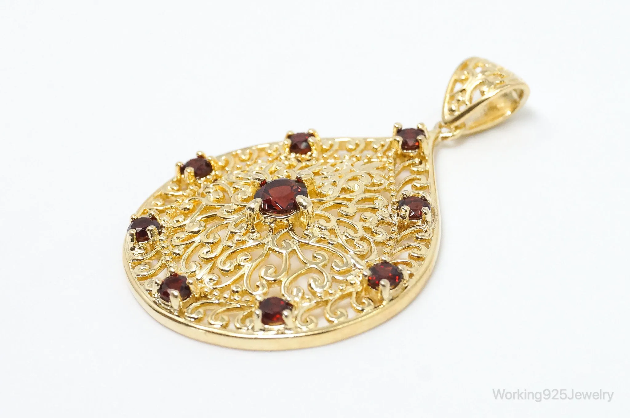 Designer Ross Simons Garnet Motif Gold Over Sterling Silver Pendant