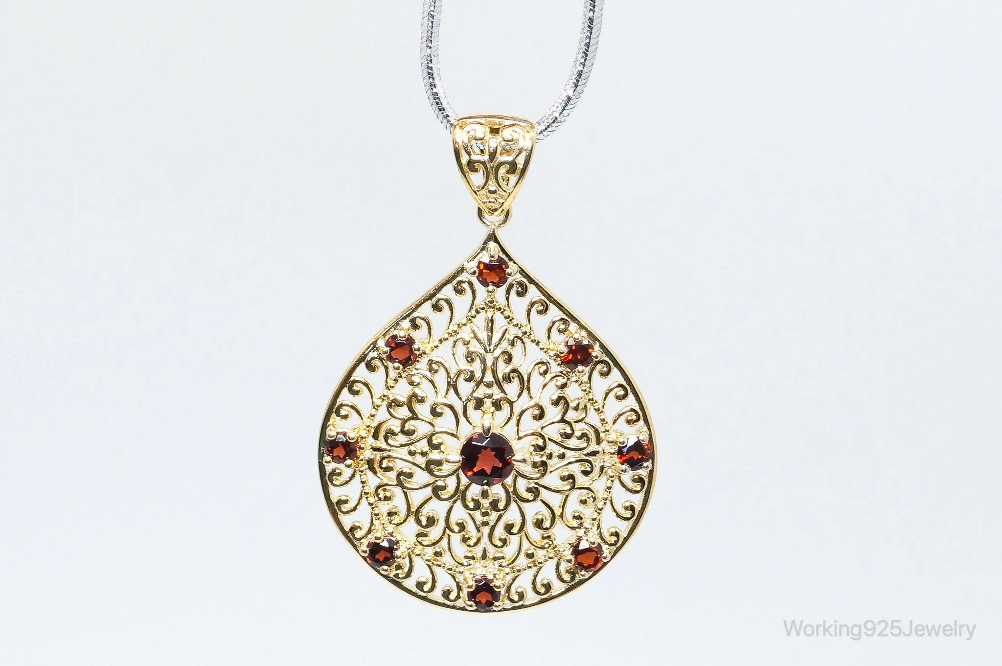 Designer Ross Simons Garnet Motif Gold Over Sterling Silver Pendant