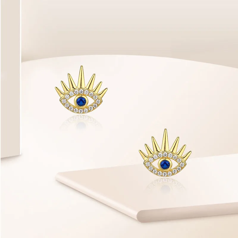 Devil's Eye with Blue Zircon Silver Studs Earrings for Women