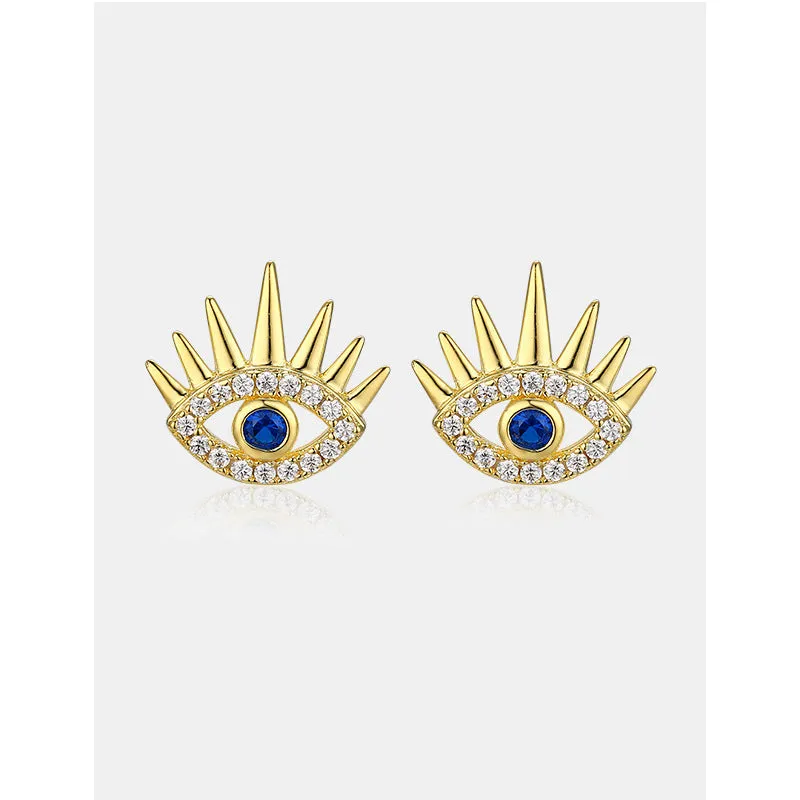 Devil's Eye with Blue Zircon Silver Studs Earrings for Women