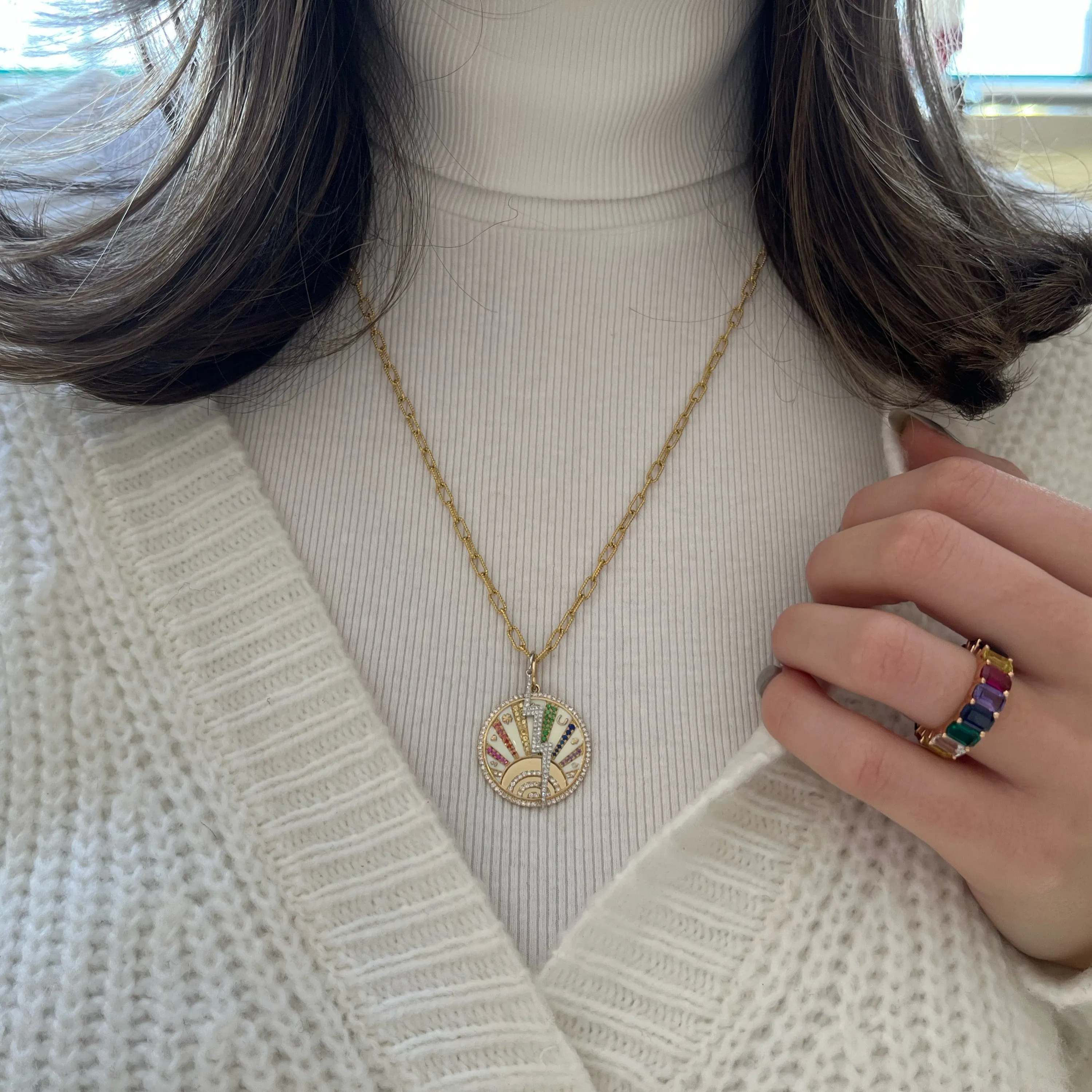 Diamond & Multicolor Sapphire Lucky Symbols Pendant