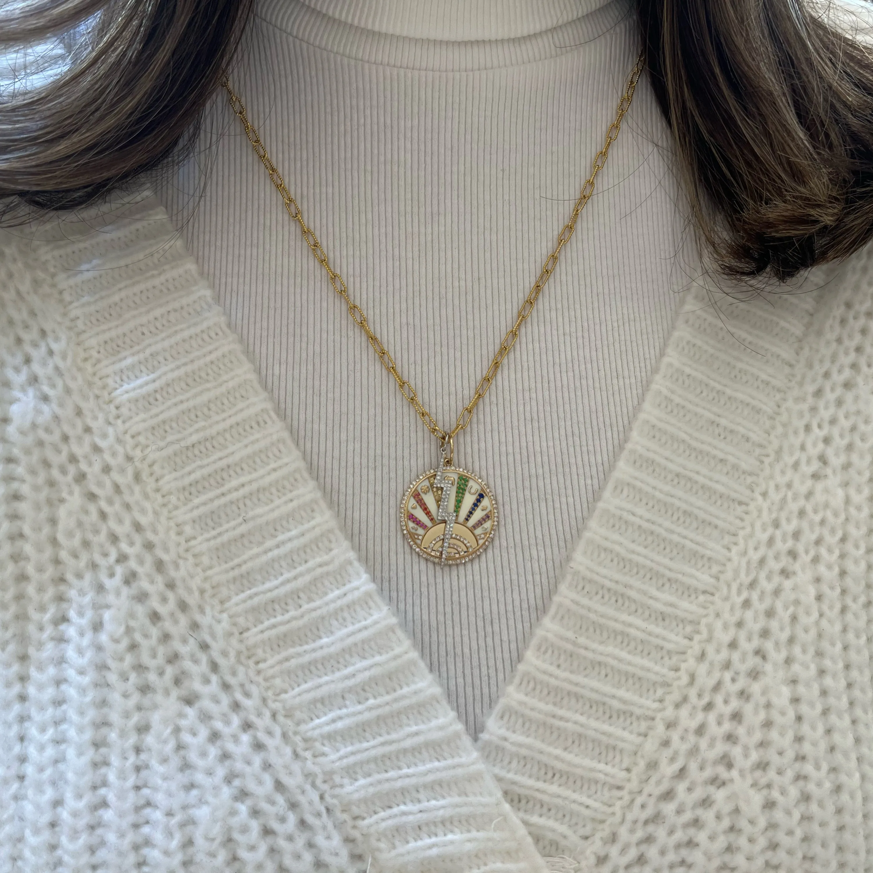 Diamond & Multicolor Sapphire Lucky Symbols Pendant