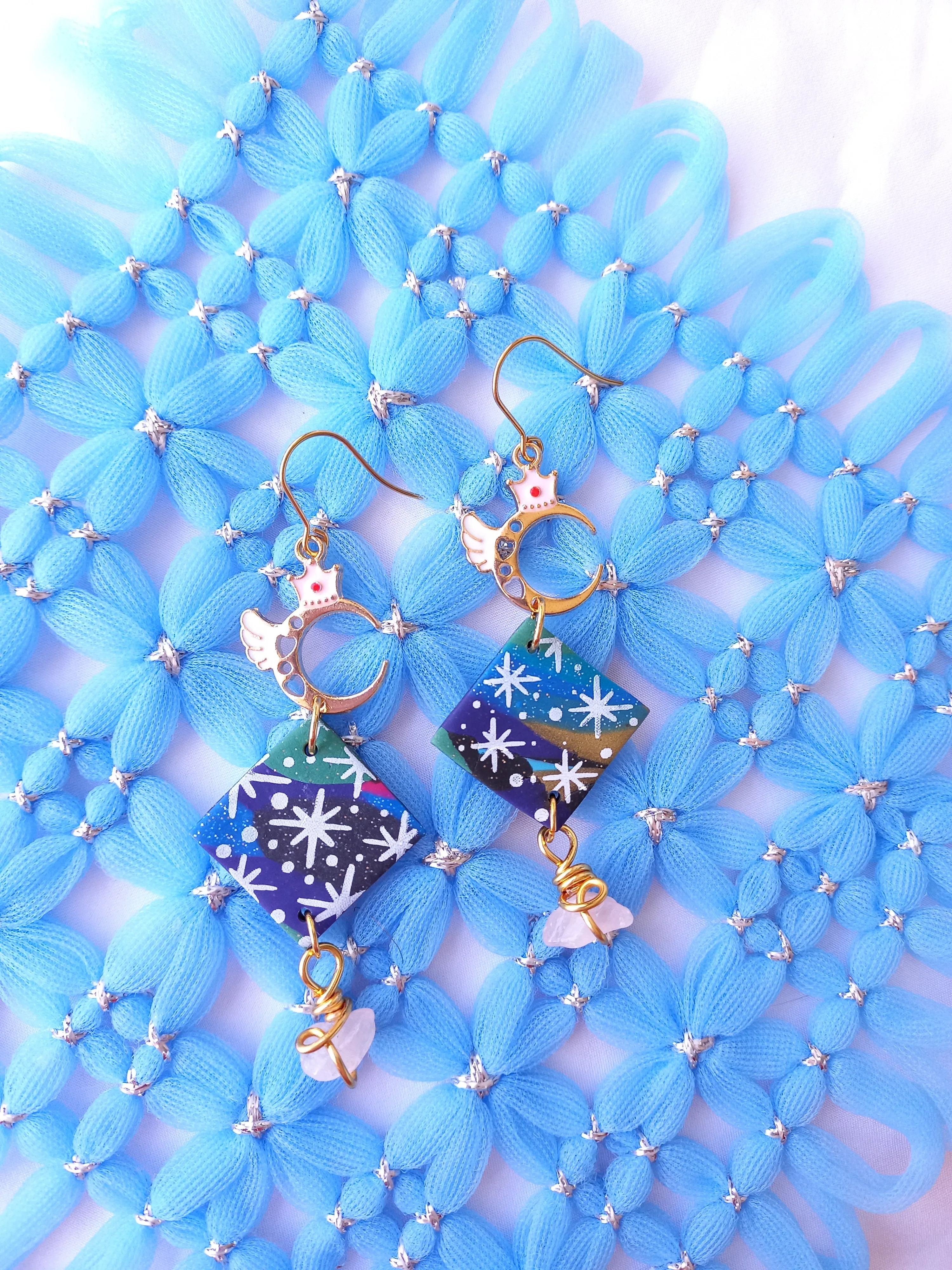 Diamond Rose Quartz Earrings | Celestial Collection