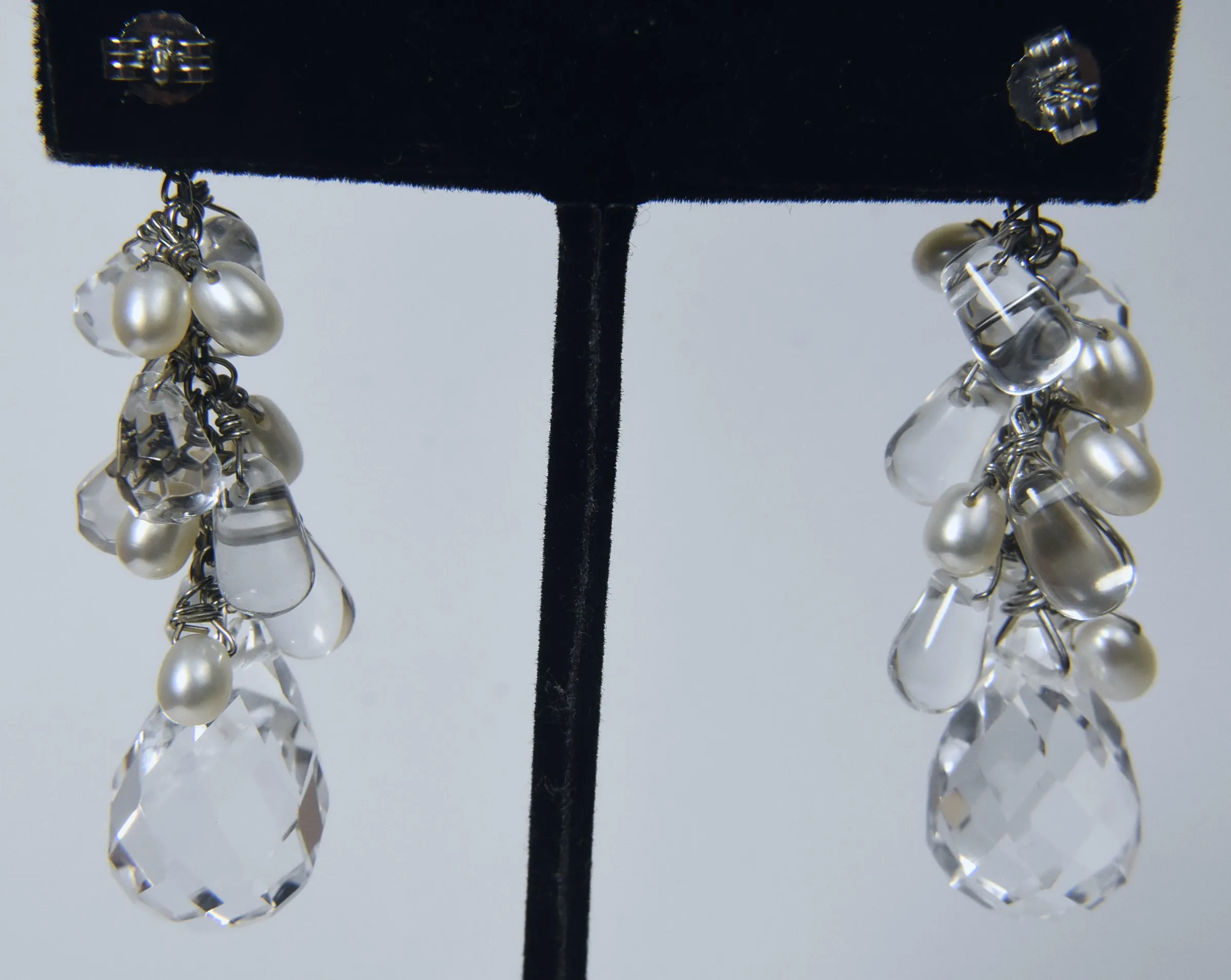 Diana Venezia - Faceted Quartz and Pearls Sterling Silver Dangle Earrings