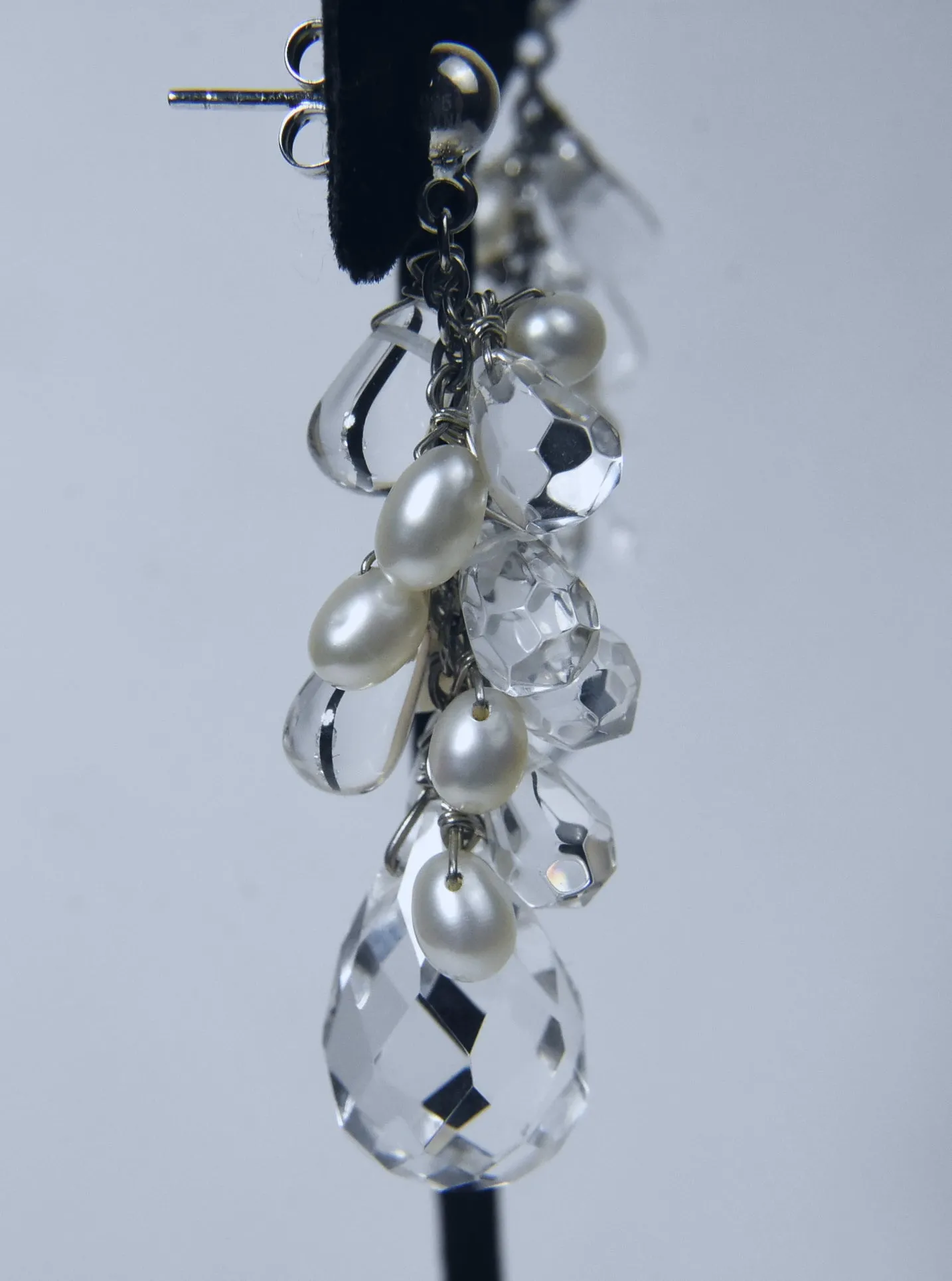 Diana Venezia - Faceted Quartz and Pearls Sterling Silver Dangle Earrings