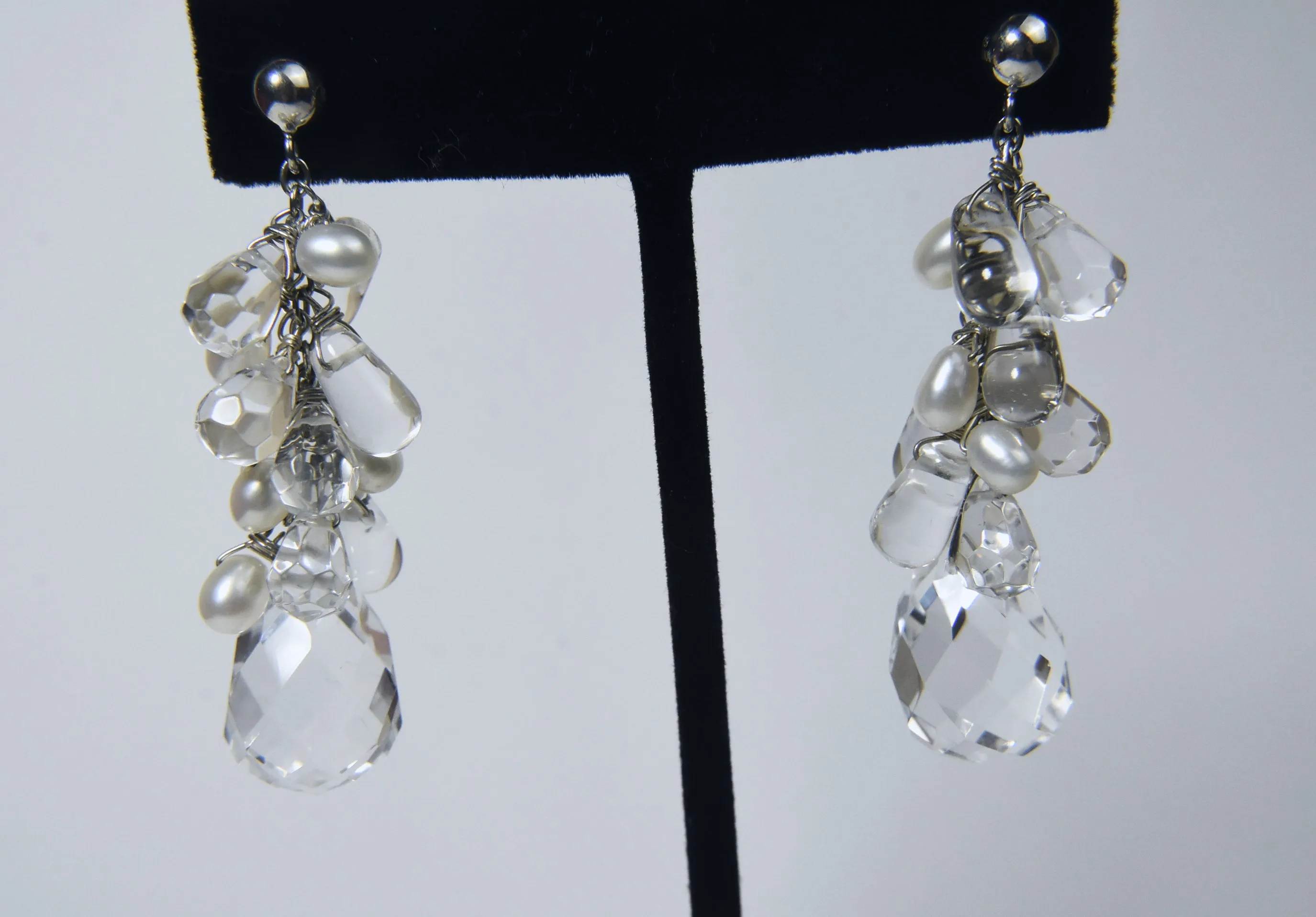 Diana Venezia - Faceted Quartz and Pearls Sterling Silver Dangle Earrings