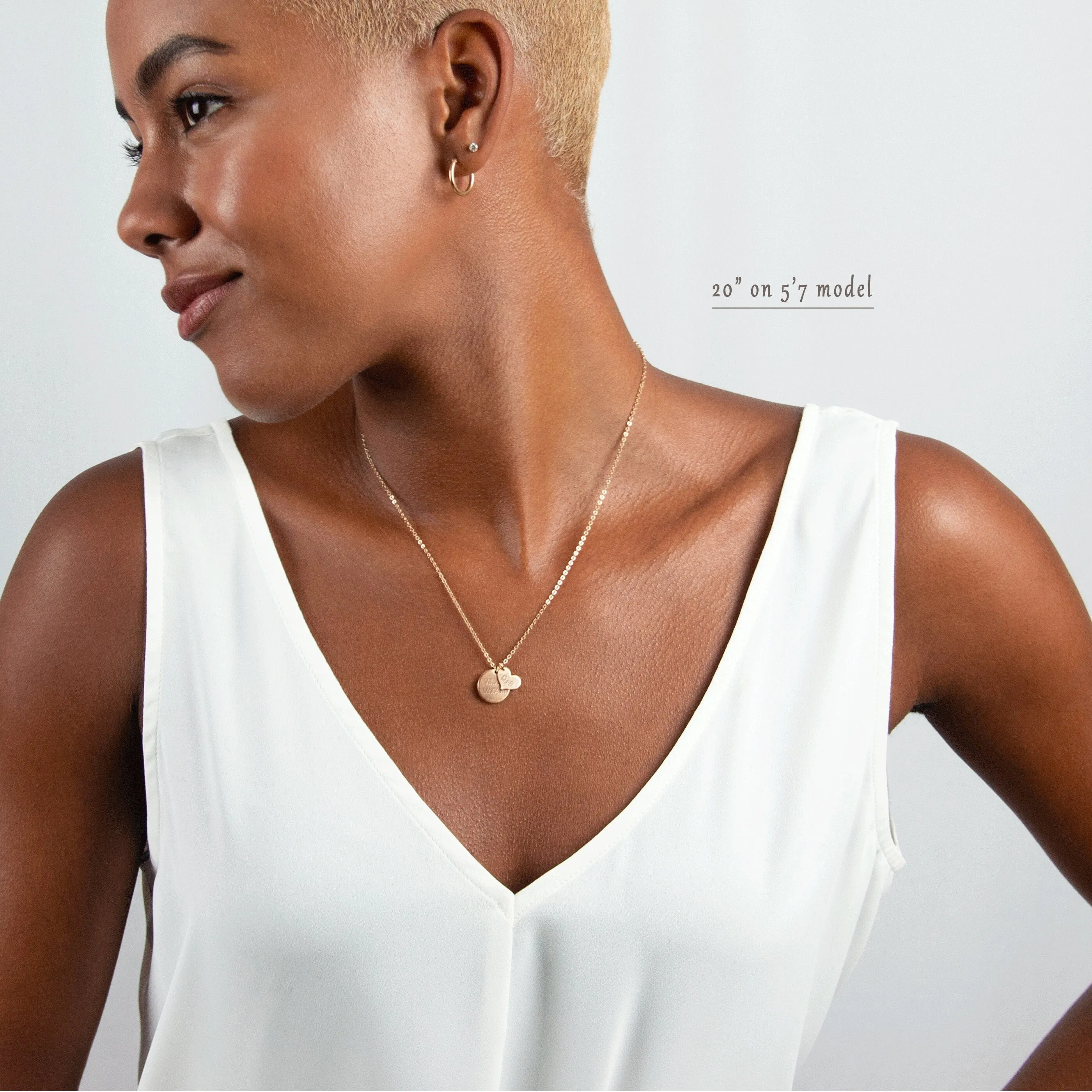 Disc And Heart Necklace, Engraved The Custom Name, Initial, Letter, Monogram, Date, Roman Numeral, Unisex, Gold Filled, Silver • NDV13HRT
