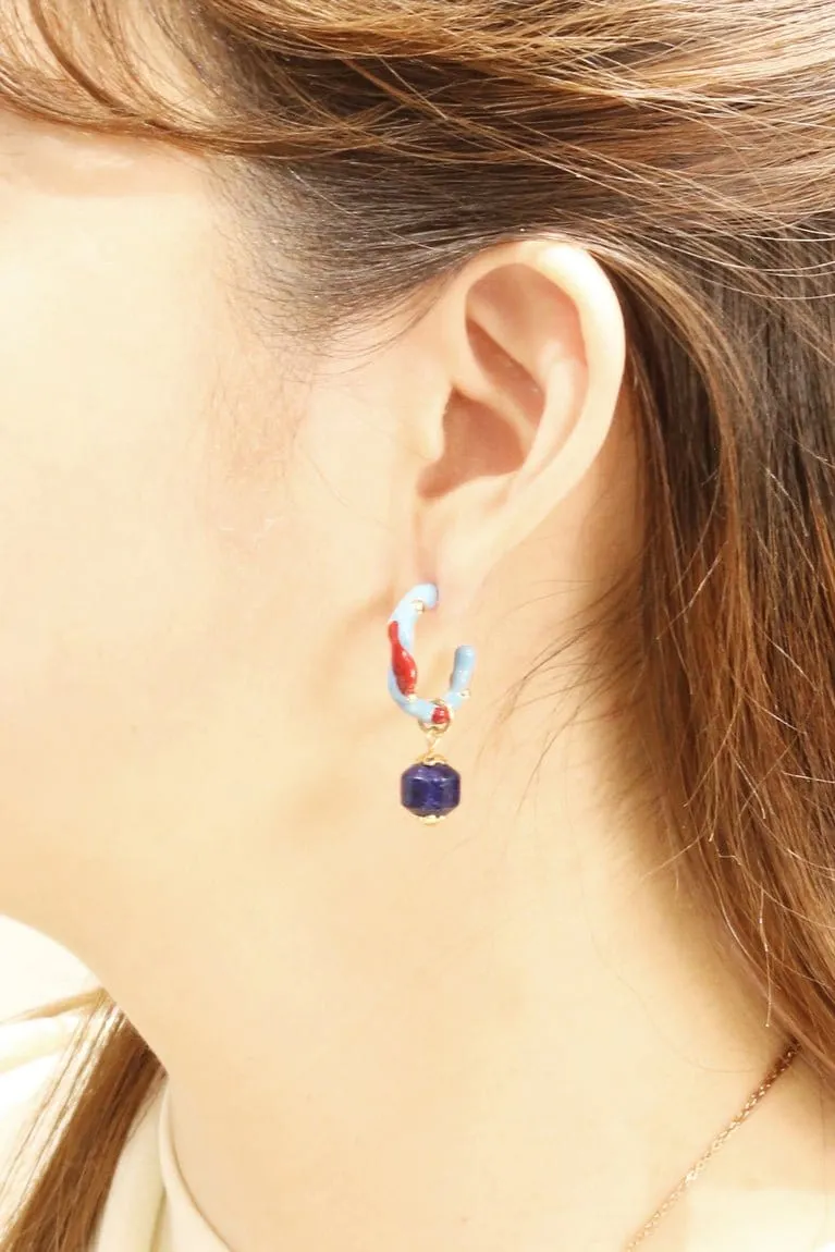 DJE311037 14K Two Tone Mixed Enamel Dangle Earrings