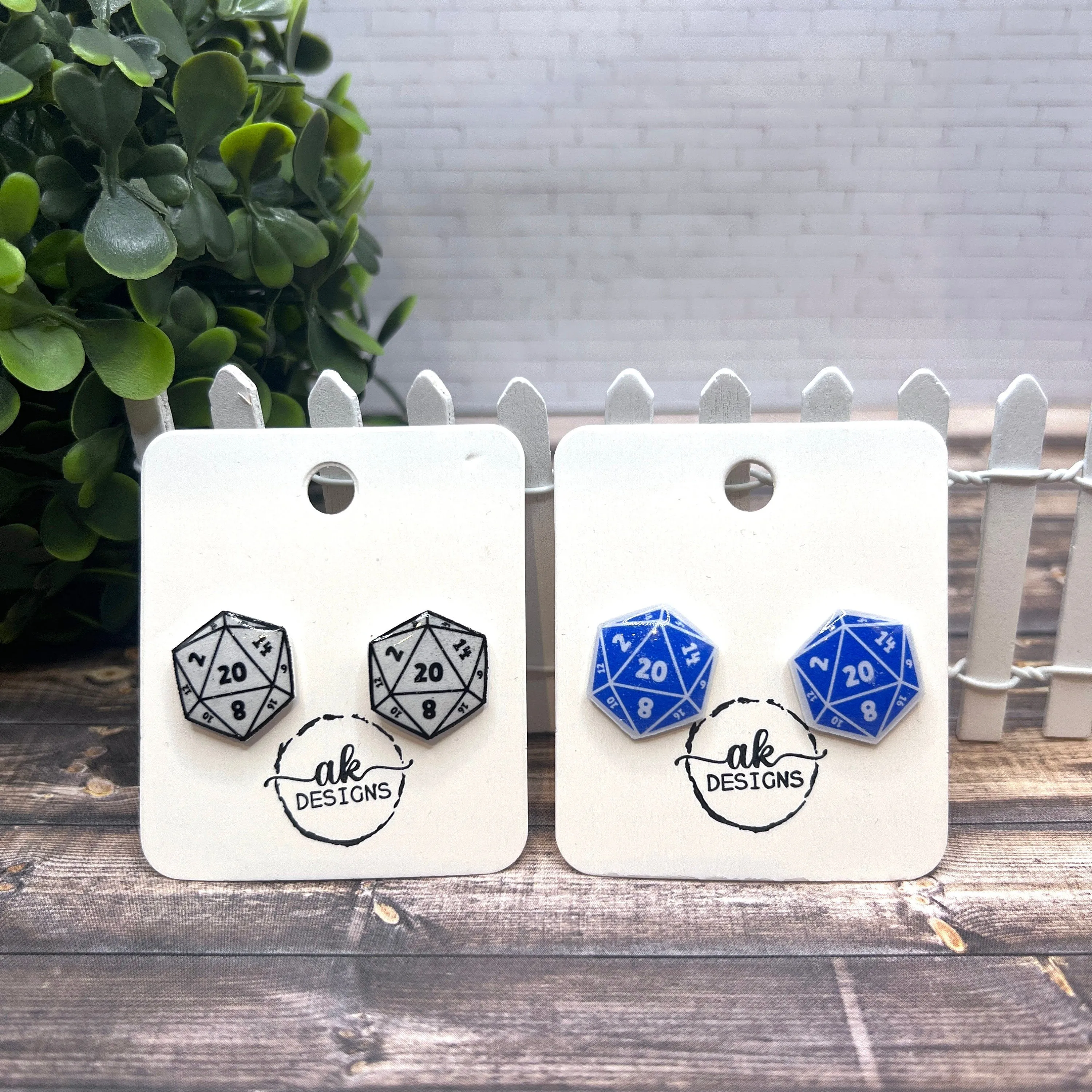 DnD Polyhedral Dice D20 Stud Earrings Hypoallergenic Plastic Resin Gamer Gift