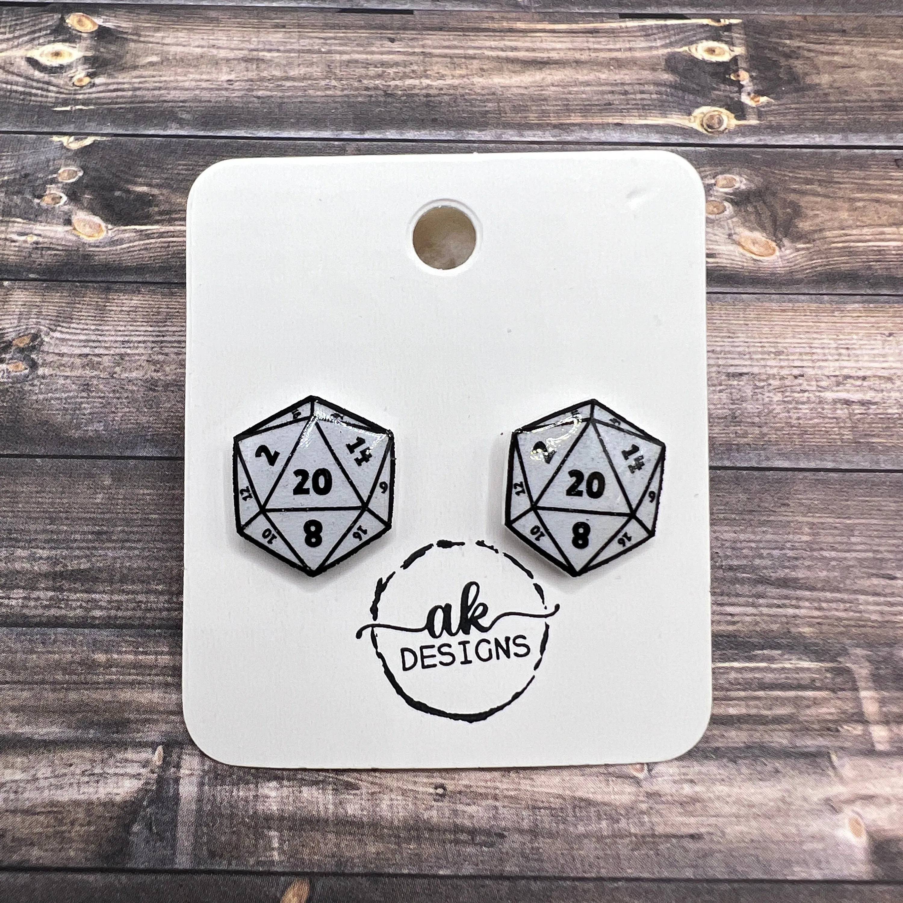 DnD Polyhedral Dice D20 Stud Earrings Hypoallergenic Plastic Resin Gamer Gift