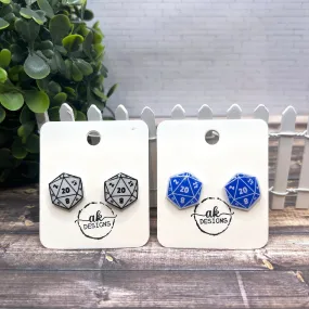 DnD Polyhedral Dice D20 Stud Earrings Hypoallergenic Plastic Resin Gamer Gift