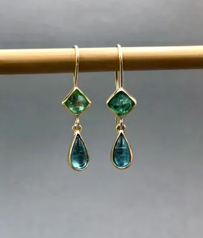 Double Tourmaline Crystals Ocean Blue and Green Dangle Earrings