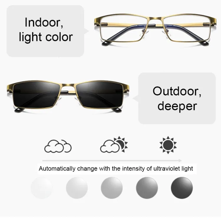 Dual-purpose Photochromic Presbyopic Glasses,  2.00D(Gold)