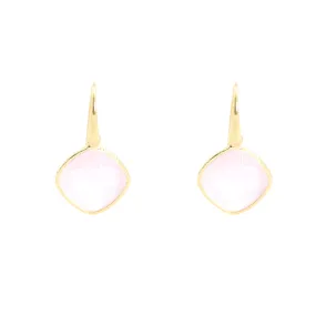 Earrings - Diamond Shape Rose Quartz & Gold Plated Sterling Silver