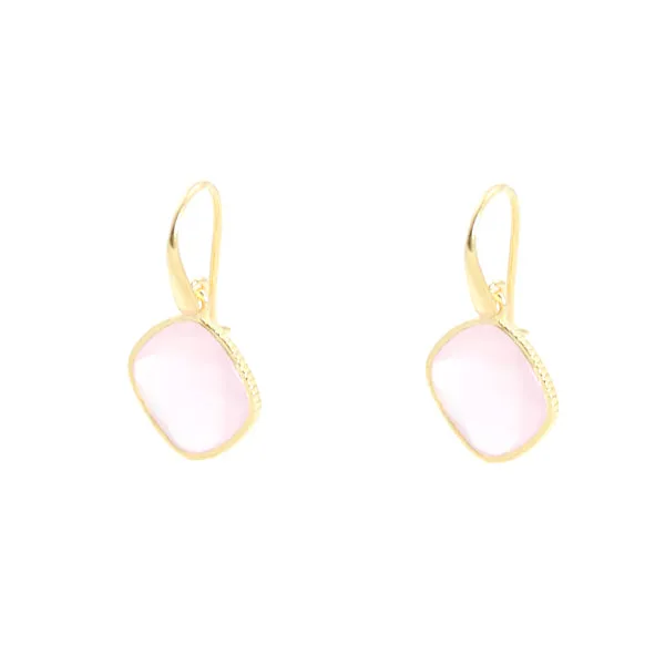 Earrings - Diamond Shape Rose Quartz & Gold Plated Sterling Silver