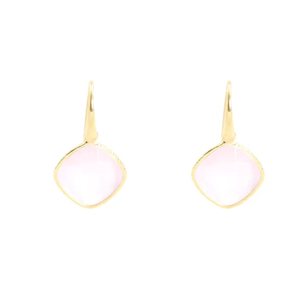Earrings - Diamond Shape Rose Quartz & Gold Plated Sterling Silver